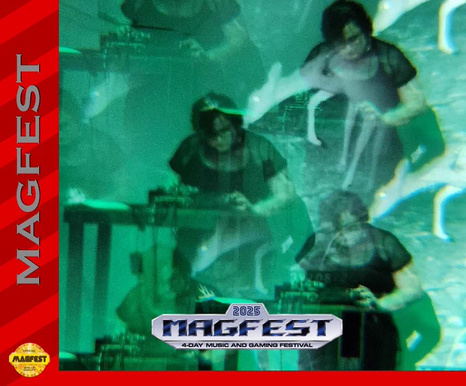 A glitchy/fuzzy image of double XP weekend performing, repeated three times over itself. It has a green-blue hue.