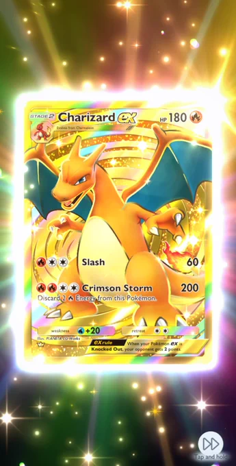 Charizard EX Crown Gold artwork card from the Pokemon Pocket mobile app