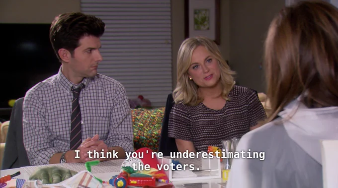Leslie saying "I think you're underestimating the voters."