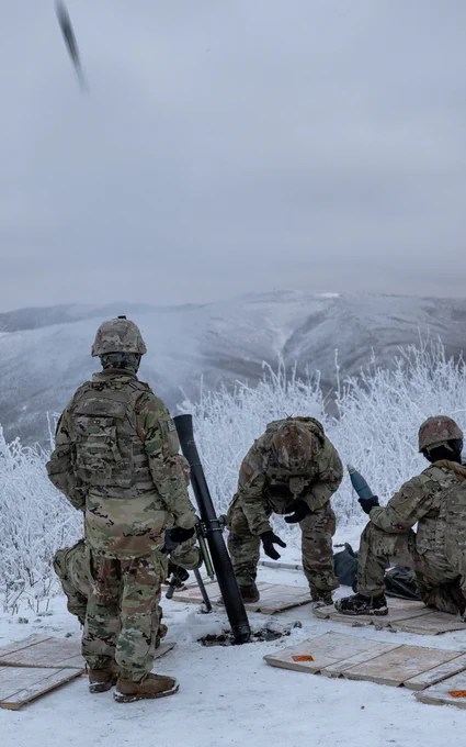 Soldiers with 1-5 IN conduct Mortar Training and Evaluation Program (MORTEP) in the Yukon Training Area (YTA)