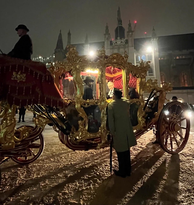 The Early Morning Rehearsal for The Lord Mayor’s Show. City workers were treated to the unexpected sight of the Lord Mayor’s golden State Coach and six horses making their way along the darkened streets around Guildhall, Bank Junction, Cheapside, and St. Paul’s Cathedral this morning. 