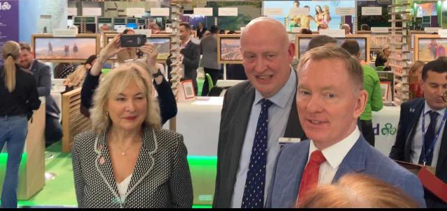 Tourism Minister Sir Chris Bryant speaks to British suppliers at WTM London alongside VisitBritain/VisitEngland CEO Patricia Yates and UKinbound CEO Joss Croft