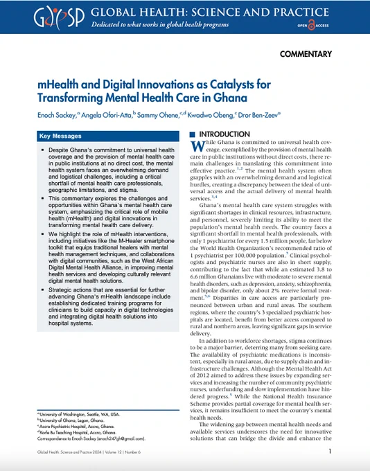 mHealth and Digital Innovations to Transform Mental Health Care in Ghana