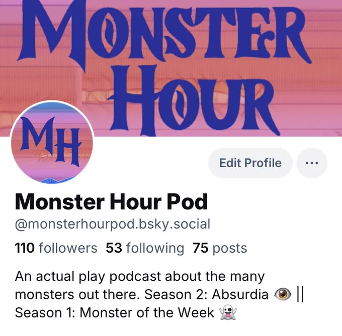 Image of the Monster Hour Bluesky account: @monsterhourpod.bsky.social