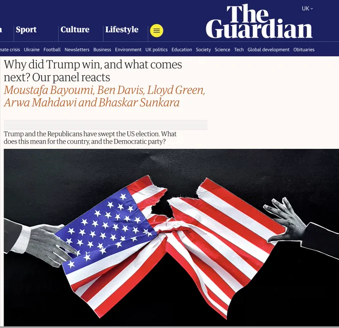 Guardian newspaper headline: Why did Trump win and what comes next?