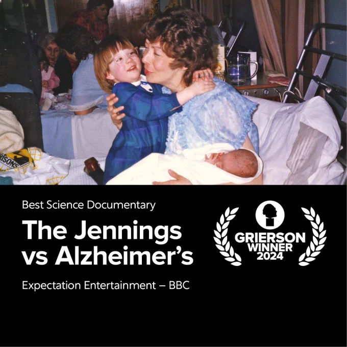 Alt text: A film still of The Jennings vs Alzheimer’s, winner of the Best Science Documentary award for 2024 