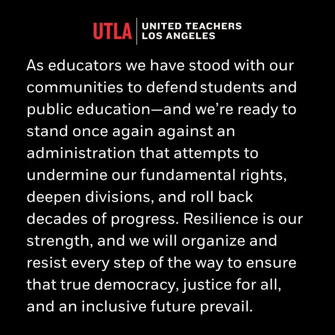 As educators we have stood with our communities to defend students and public education—and we’re ready to stand once again against an administration that attempts to undermine our fundamental rights, deepen divisions, and roll back decades of progress. Resilience is our strength, and we will organize and resist every step of the way to ensure that true democracy, justice for all, and an inclusive future prevail.