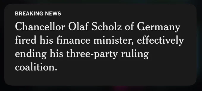 BREAKING NEWS
Chancellor Olaf Scholz of Germany fired his finance minister, effectively ending his three-party ruling coalition.