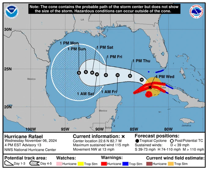 NHC Cone for Rafael for 4pm EST 6 November