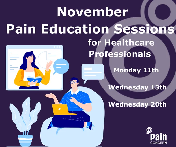 Image giving details of November Pain Education Sessions for Healthcare Professionals