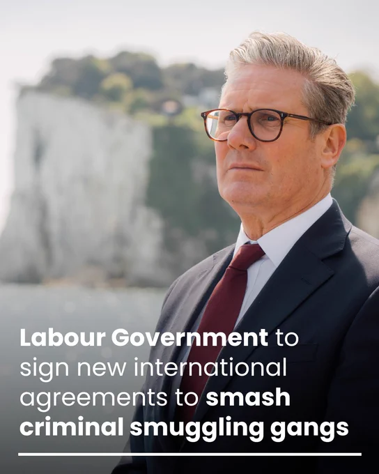 Image of Keir Starmer.

White text: Labour Government to sign new international agreements to smash criminal smuggling gangs