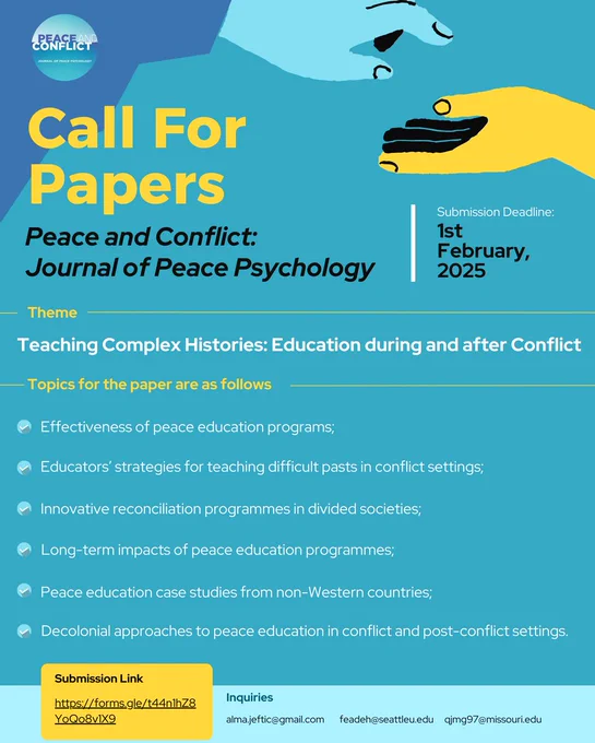 Special issue - Teaching Complex Histories: Education during and after Conflict. https://www.apa.org/pubs/journals/pac/teaching-complex-histories