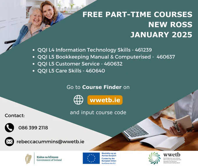 Part time courses New Ross poster