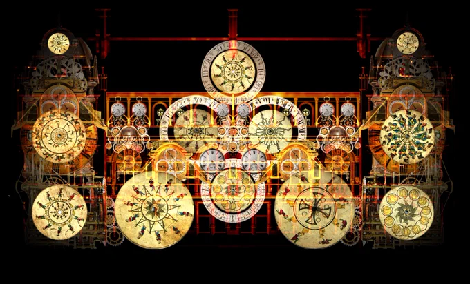 Still from Illuminos' projection onto County Hall including animated phenakistiscopes, a type of early animation moving picture disc, from our collection