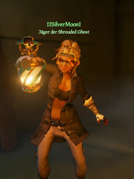 SilverMoon, Hunter of the Shrouded Ghost, holding a lantern in the Gold Hoarders’s maze
