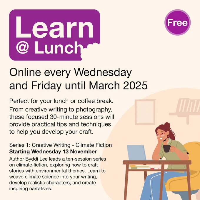 graphic for Learn at Lunch with Libraries NI including information on the 30 minute courses.