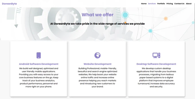 DoreanByte Services page(Desktop version)