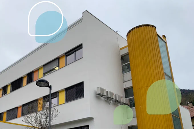 Photo of the hospital building in Western Slovenia. 