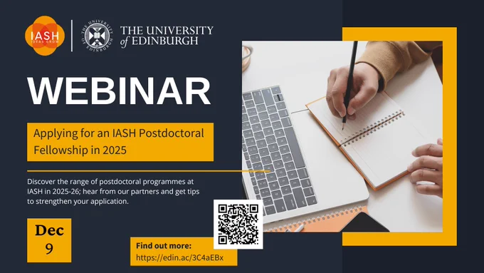 Advert for webinar: a hand writing in a notebook in front of a laptop