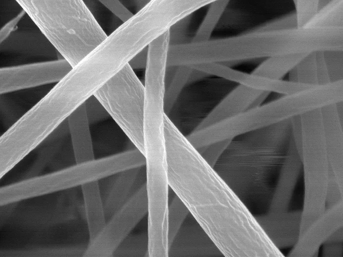 Close-up of the pasta nanofibers taken with a scanning electron microscope