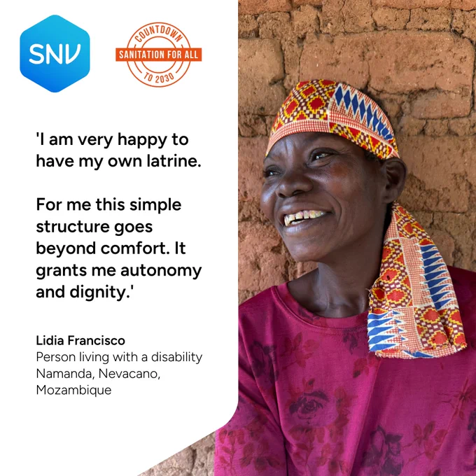 Lidia Francisco from Mozambique expresses her happiness over gaining a new private toilet for her comfort, autonomy, and dignity.
