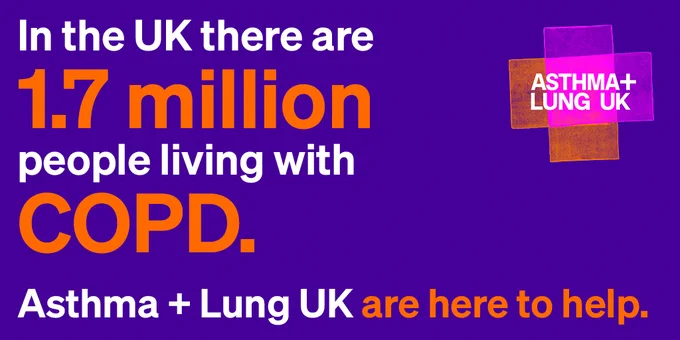 Text image: In the UK there are 1.7 million people living with COPD. Asthma   Lung UK are here to help. 