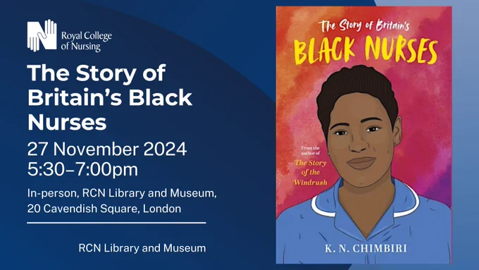 Promotional image for "The Story of Britain's Black Nurses", featuring an image of a book cover.