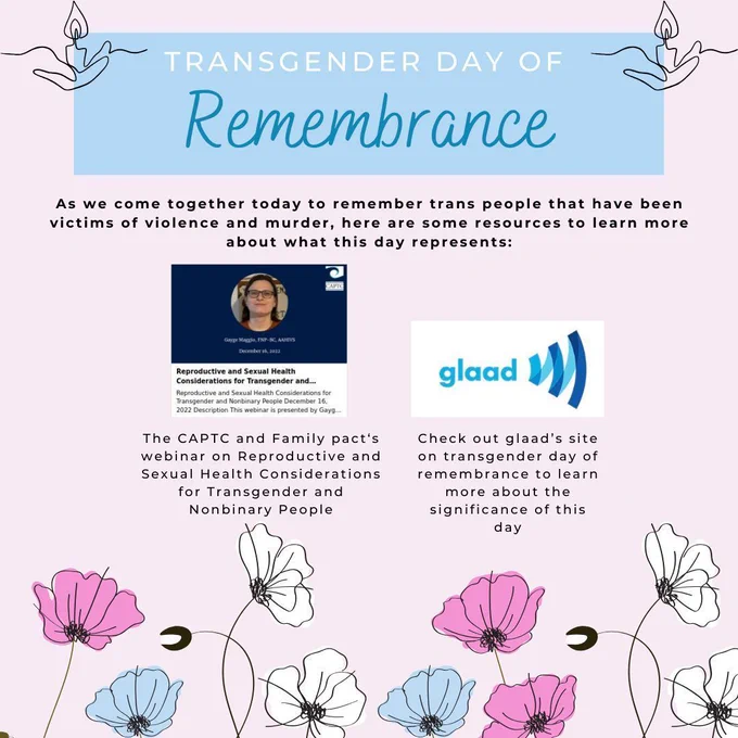 CAPTC resources for TDOR and reference to glaad website to learn more about the significance of the day.