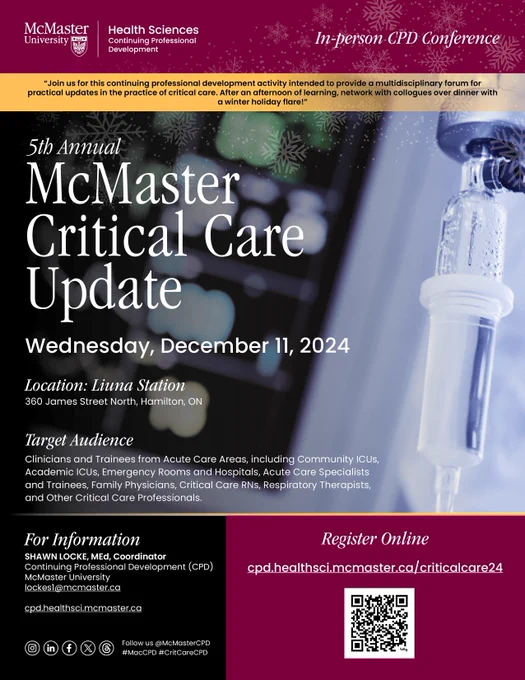 5th Annual McMaster Critical Care Update brochure cover