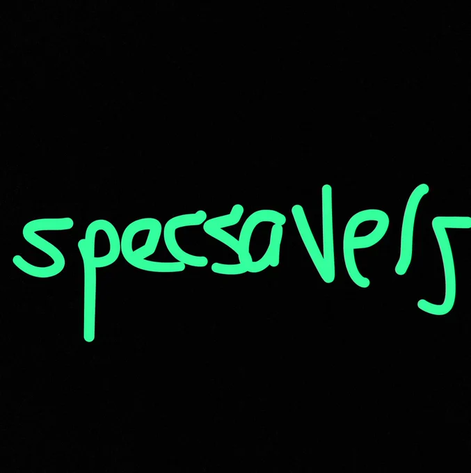 A black background with “Specsavers” crudely written on it in rough, green handwritten style.