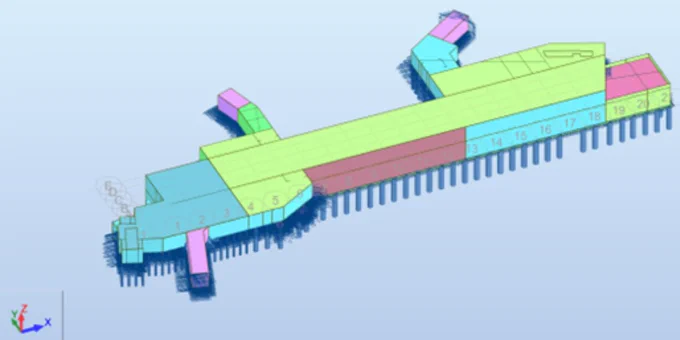 Colour coded underground station model from software