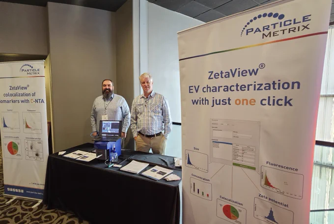 Particle Metrix booth with Nanoparticle Tracking Analyzer ZetaView QUATT at SelectBIO Laguna Hills.