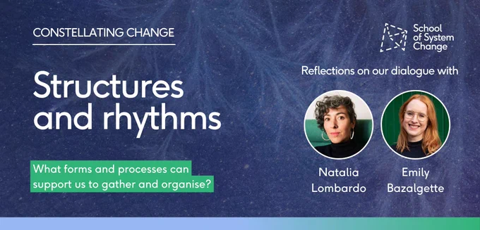 A graphic banner sharing the title of this blog: "Structures and rhythms: what forms and processes can support us to gather and organise?"