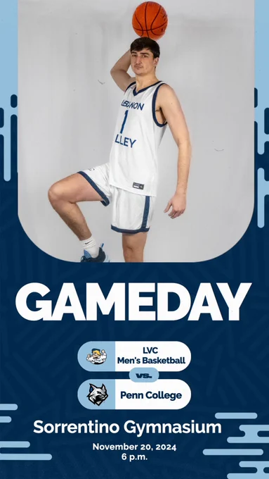 LVC Men's Basketball gameday graphic vs. Penn College