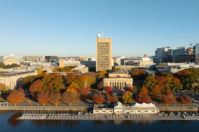 Aerial photo of MIT’s campus late fall.