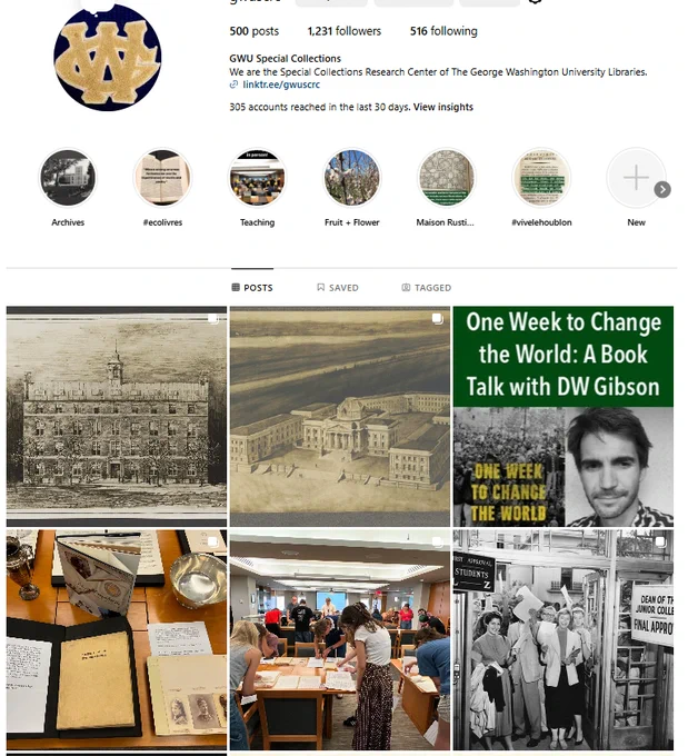 Screenshot of Instagram showing our information and most recent postings.