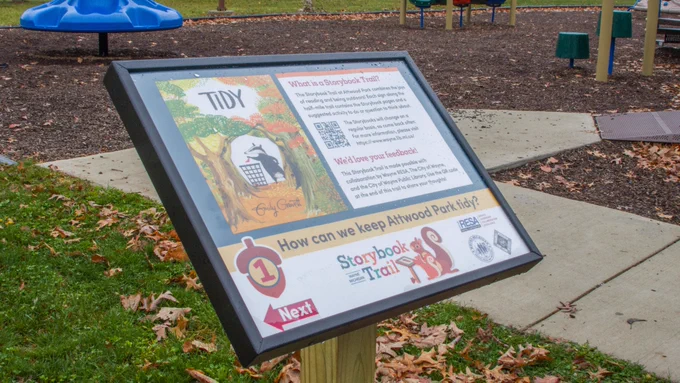 The start of the Storybook Trail and the start of "Tidy,' this month's story.