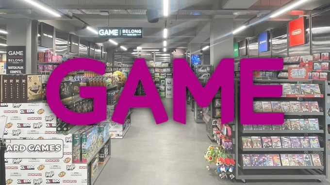 GAME logo and a photo from inside one of the brand's stores.