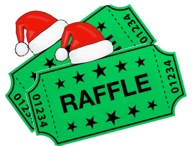 Picture shows: 2 green Raffle tickets with santa hats on.