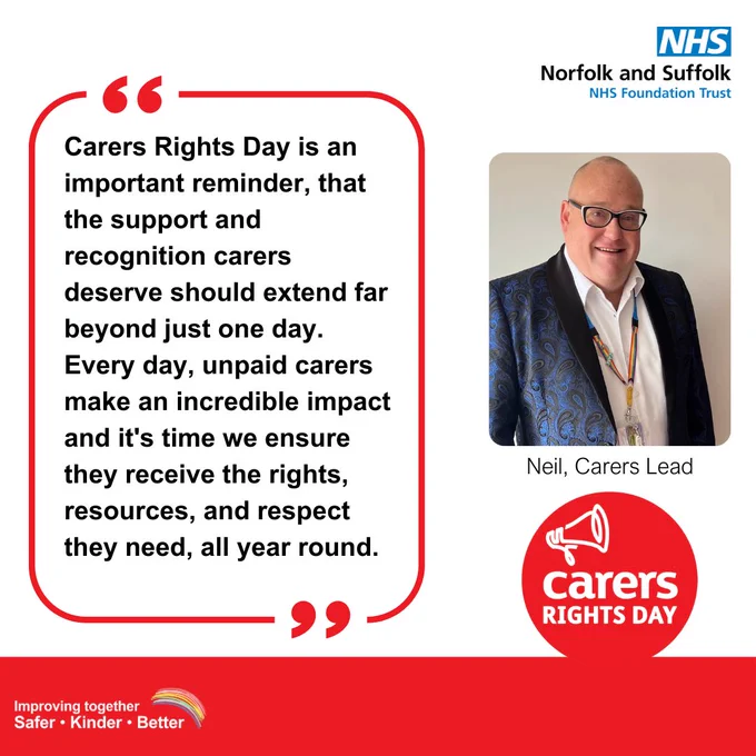 "Carers Rights Day is an important reminder, that the support and recognition carers deserve should extend far beyond just one day. Every day, unpaid carers make an incredible impact and it's time we ensure they receive the rights, resources, and respect they need, all year round." - Neil Carers Lead