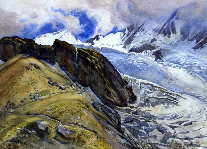 The Fee Glacier and Alphubel by Hilda Hechle (1886–1939)