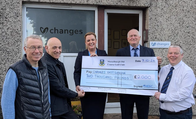 Image from left, Andrew Duncan, Changes treasurer, Trevor Civval, Changes chair of the board, Jill Jeans, Changes CEO, and Alan Tweedie, secretary of Musselburgh Old Course Golf Club, and Mike McVean, also from Musselburgh Old Course Golf Club