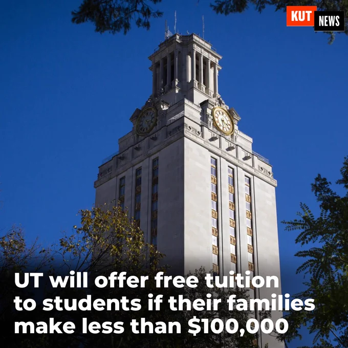 UT will offer free tuition     to students if their families make less than $100,000