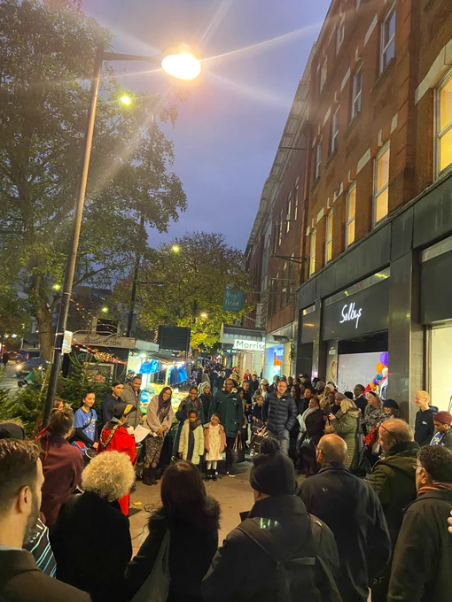 Crowd at the Christmas lights switch on at the Nag's Head Shopping Centre in Holloway 