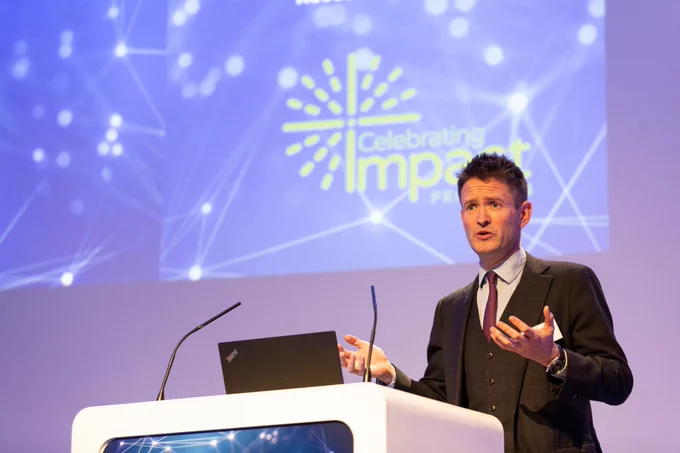 ESRC Executive Chair, Stian Westlake speaking at the ESRC Celebrating Impact Prize Awards 2024.

Credit: Anthony Sajdler