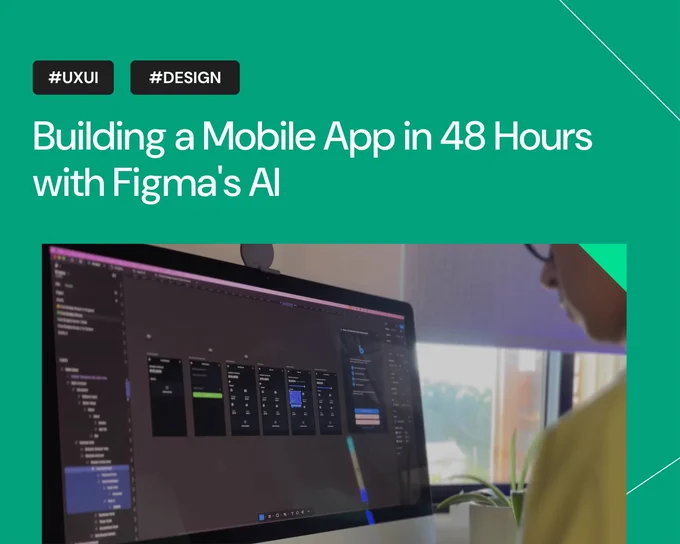 A person working on designing a mobile app with Figma's AI, displaying an interface with multiple design screens on a computer.