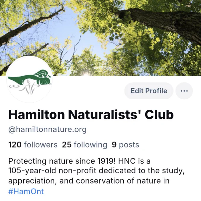 Screenshot of the Hamilton Naturalists' Club's Bluesky profile @hamiltonnature.org