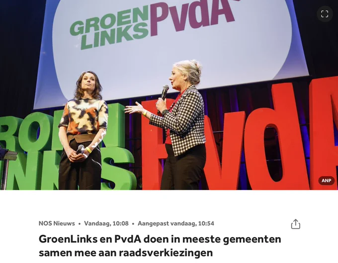 GroenLinks en PvdA doen in meeste gemeenten samen mee aan raadsverkiezingen.