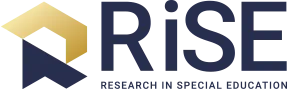 Logo of RISE, Research in Special Education, featuring a stylized R and dark text