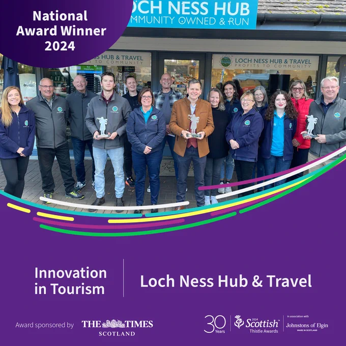 Social media tile announcing Loch Ness Hub & Travel as winner of the Innovation in Tourism award sponsored by The Times Scotland
